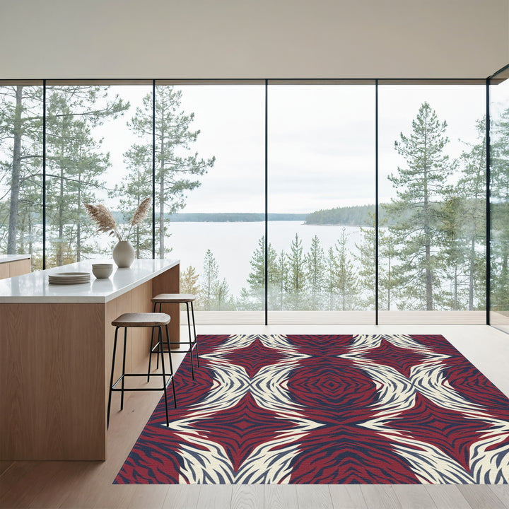 Deep Red Blue White Zebra Stripes Rug