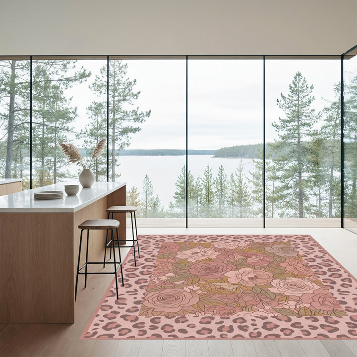Blush Leopard Floral Garden Medley Rug