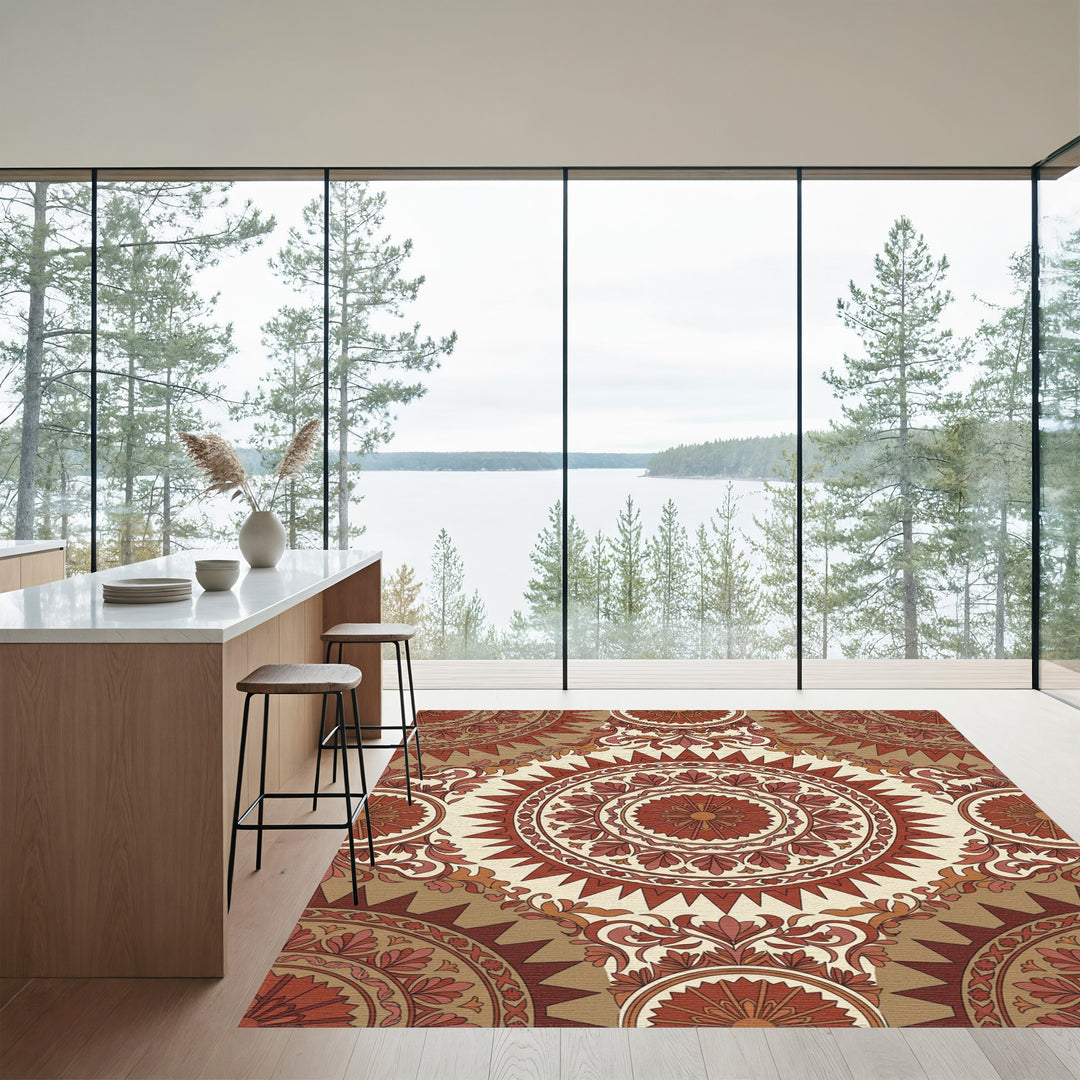 Terracotta Crimson Medallion Floral Rug