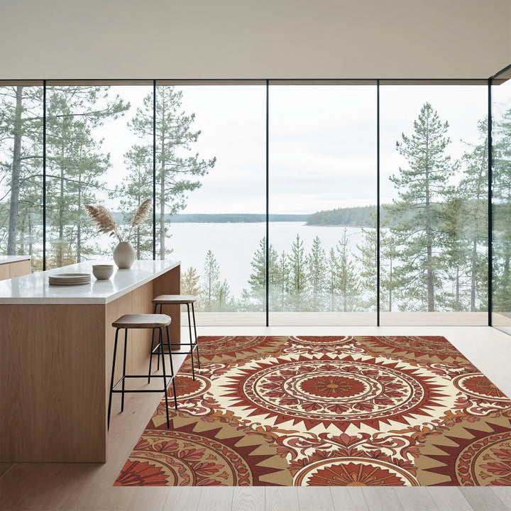 Terracotta Crimson Medallion Floral Rug