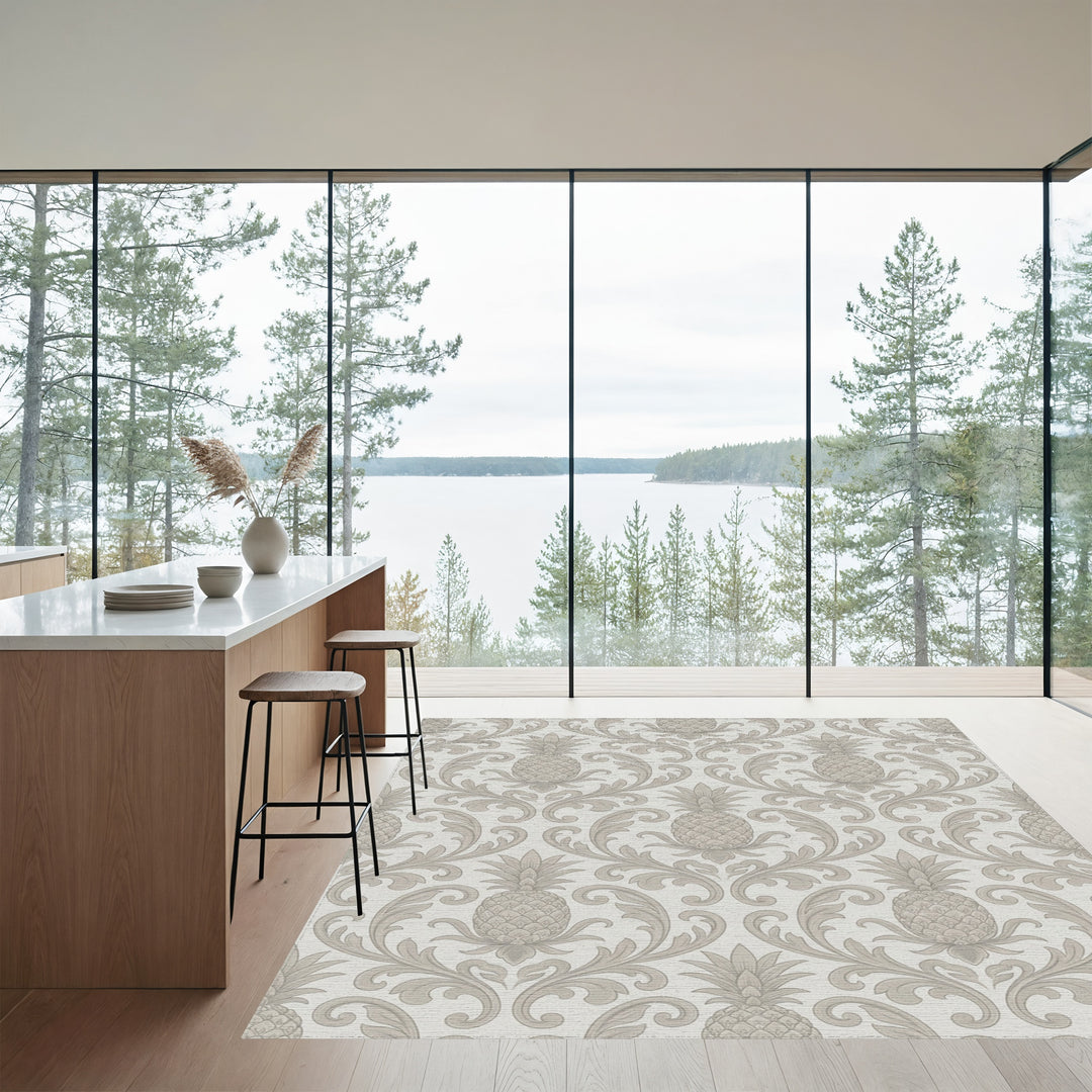 Neutral Beige Pineapple Damask Accent Rug