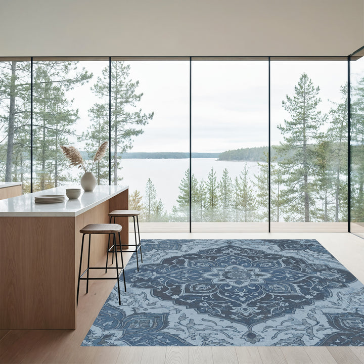 Antique Blue Floral Medallion Rug