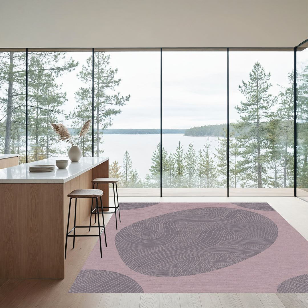 Mauve Abstract Wavy Line Organic Shapes Rug
