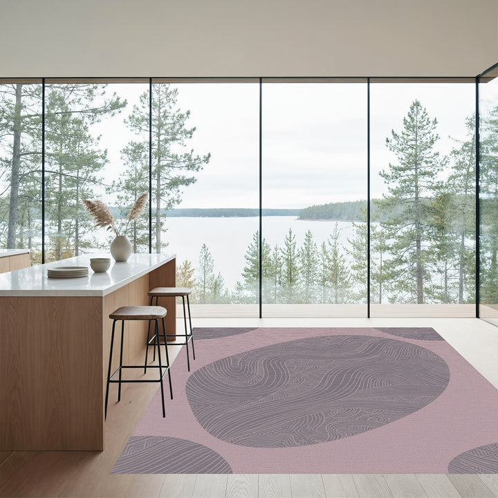 Mauve Abstract Wavy Line Organic Shapes Rug