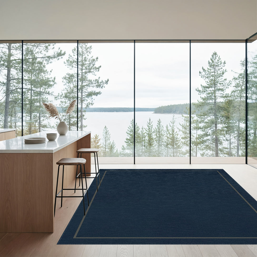 Midnight Blue Geometric Inset Rug