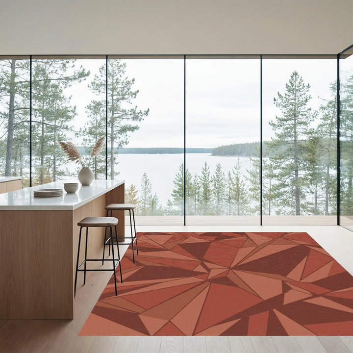 Terracotta Geometric Crystal Facets Rug