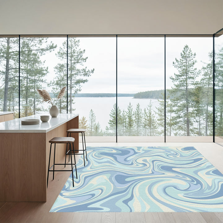 Pastel Blue Swirl Marble Rug