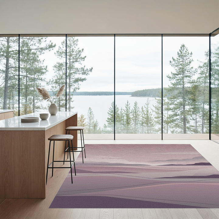 Soft Mauve Hills Abstract Landscape Rug