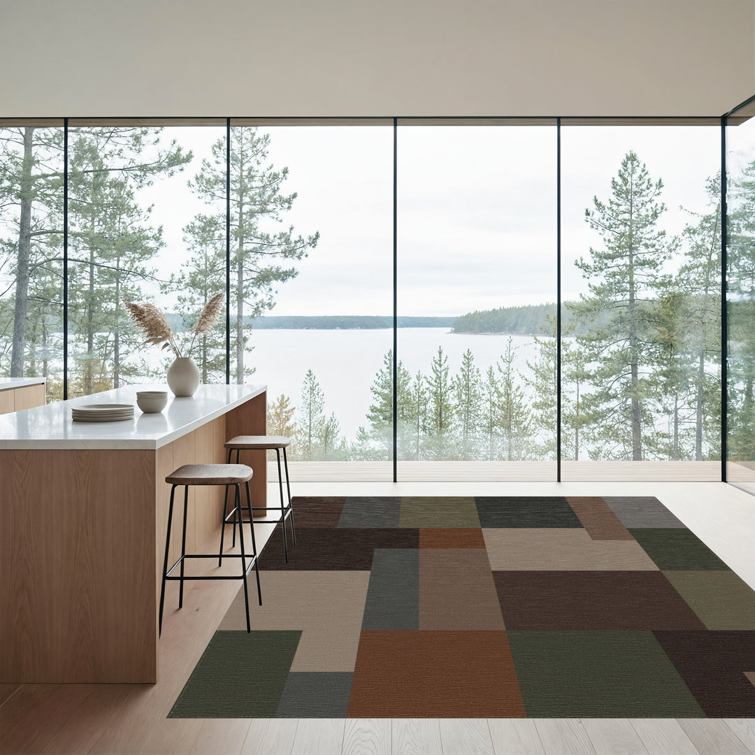 Earthy Brown Abstract Geometric Blocks Rug