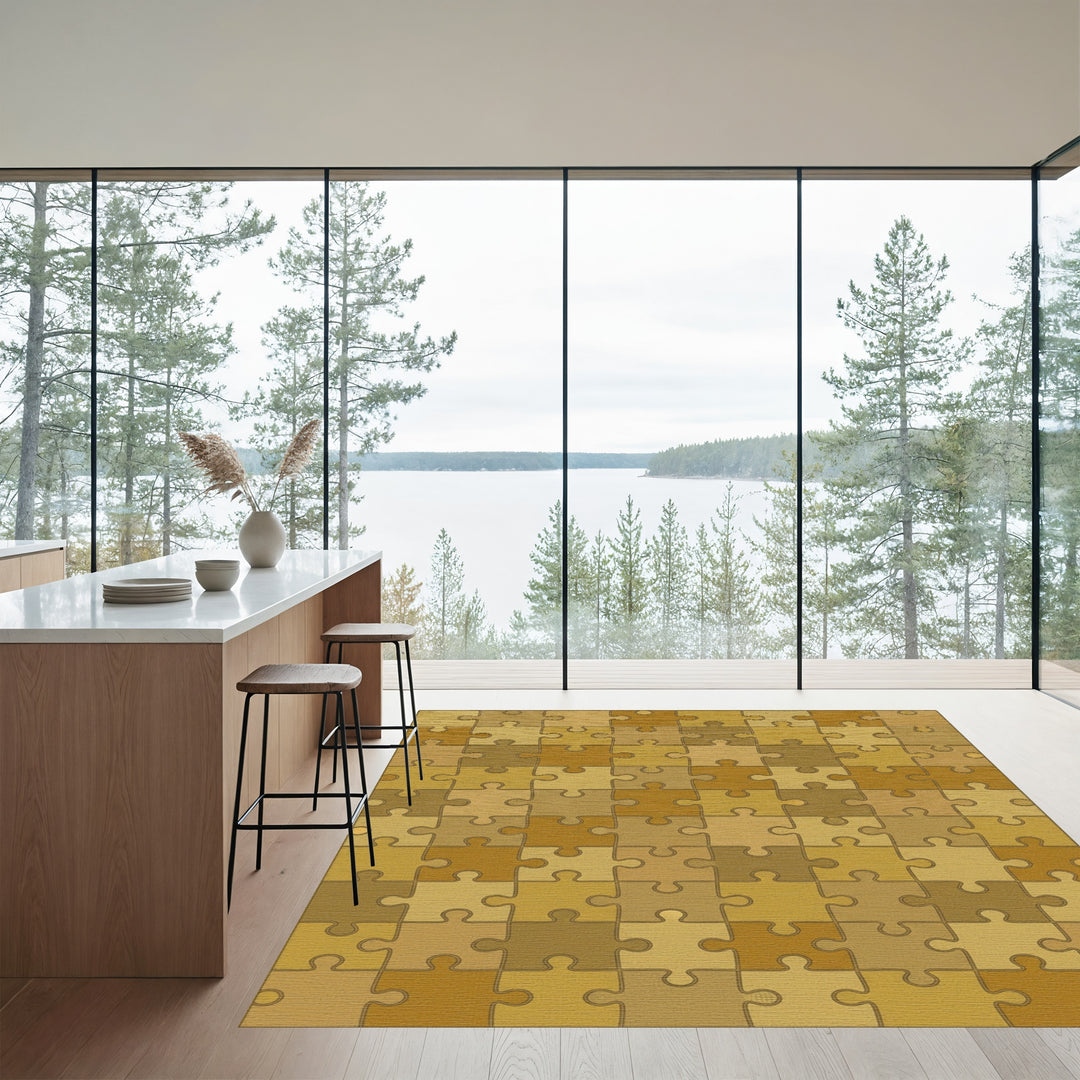 Golden Puzzle Pieces Field Rug