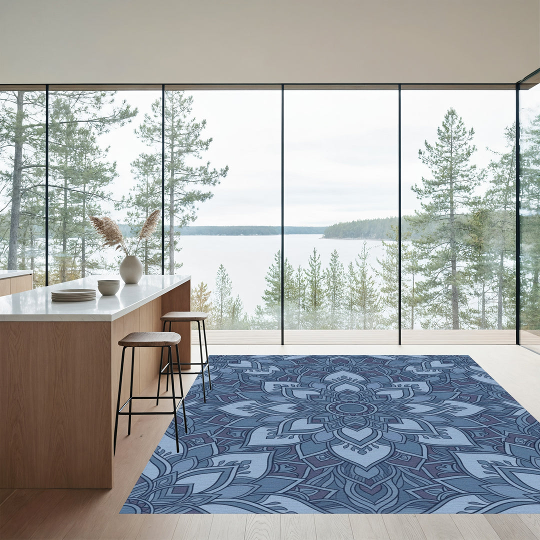 Serene Blue Mandala Bloom Rug
