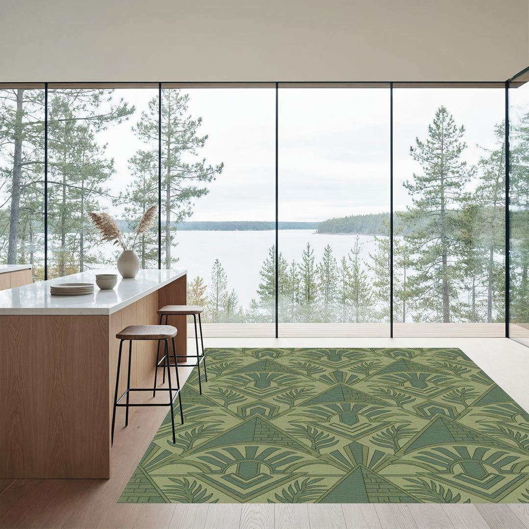 Art Deco Green Sunburst Foliage Rug