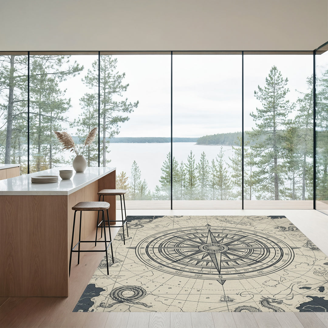 Nautical Compass Map Dragons Rug