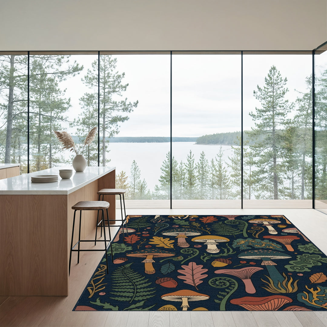 Earthy Mushroom Forest Fern Acorn Rug