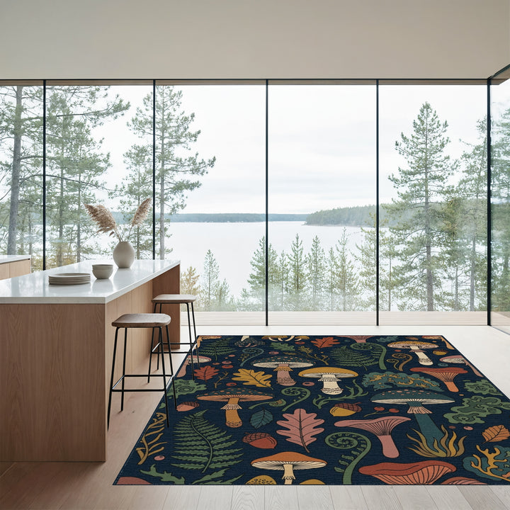 Earthy Mushroom Forest Fern Acorn Rug