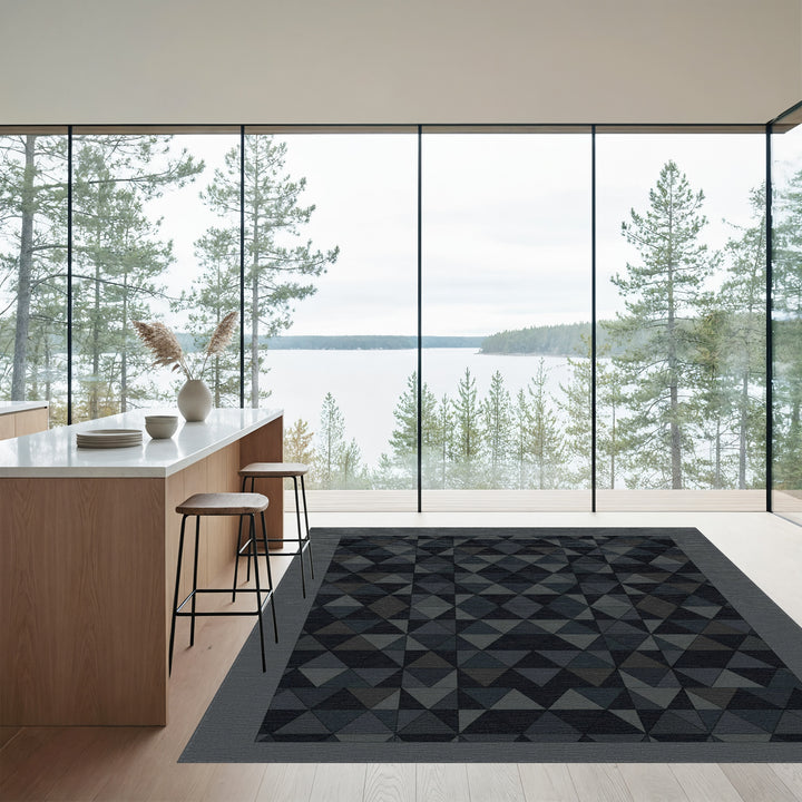 Dark Gray Geometric Triangle Overlay Rug
