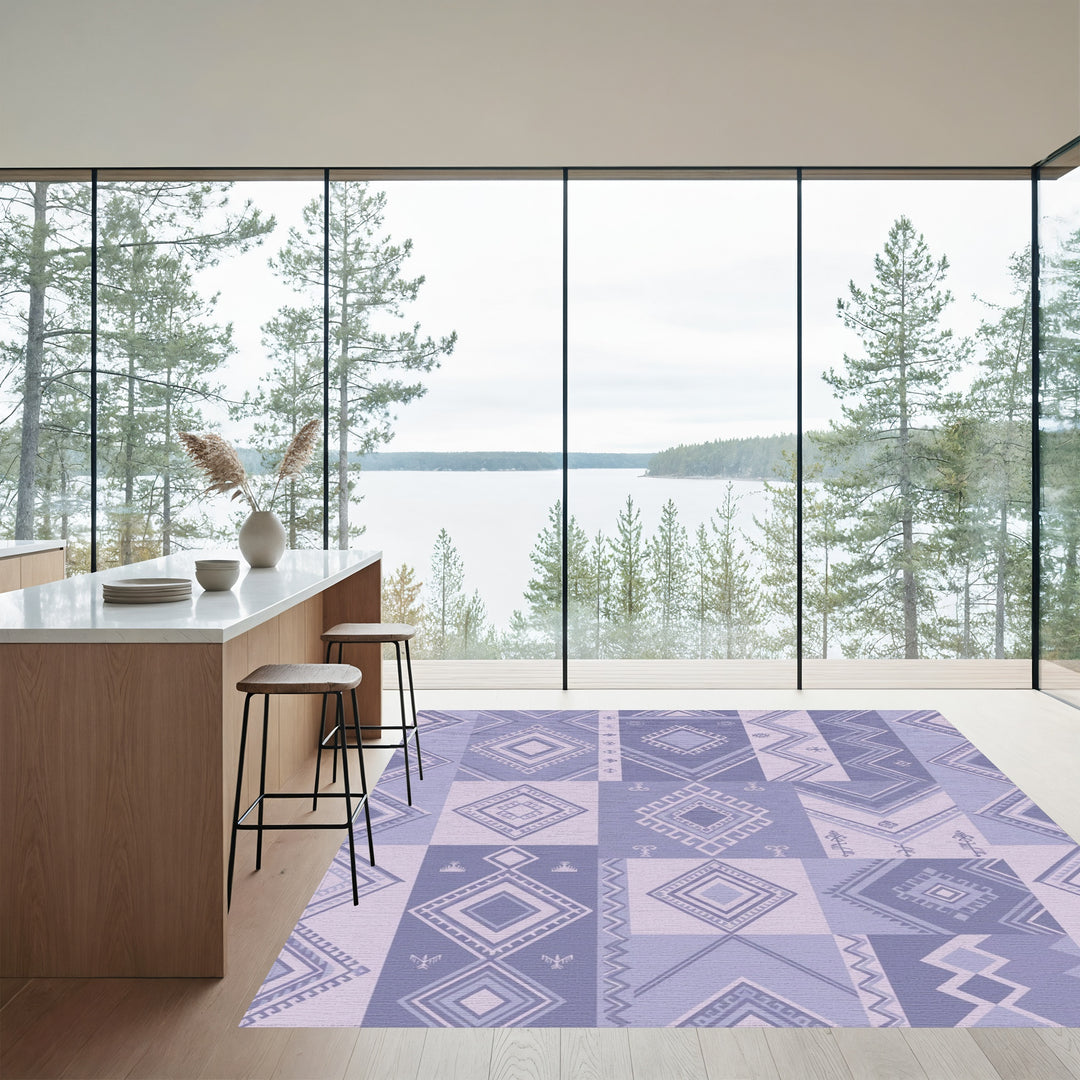Lavender Geometric Diamond Patchwork Rug