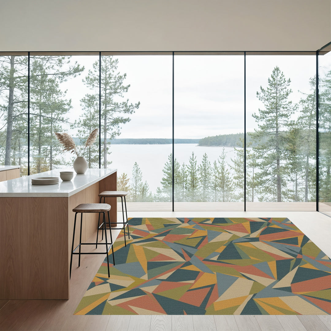 Terracotta Blue Earth Geometric Mosaic Rug