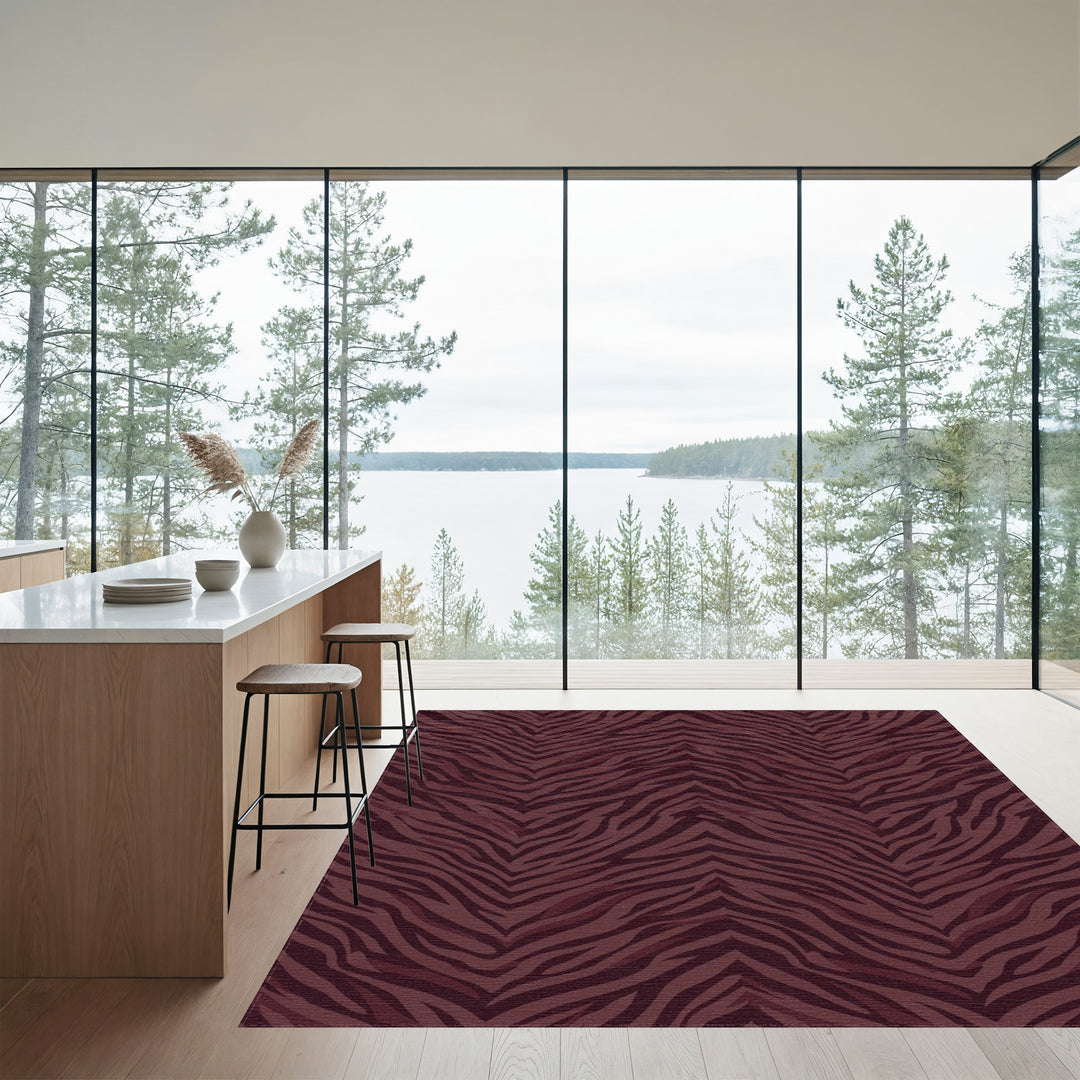 Deep Burgundy Animal Print Chevron Rug