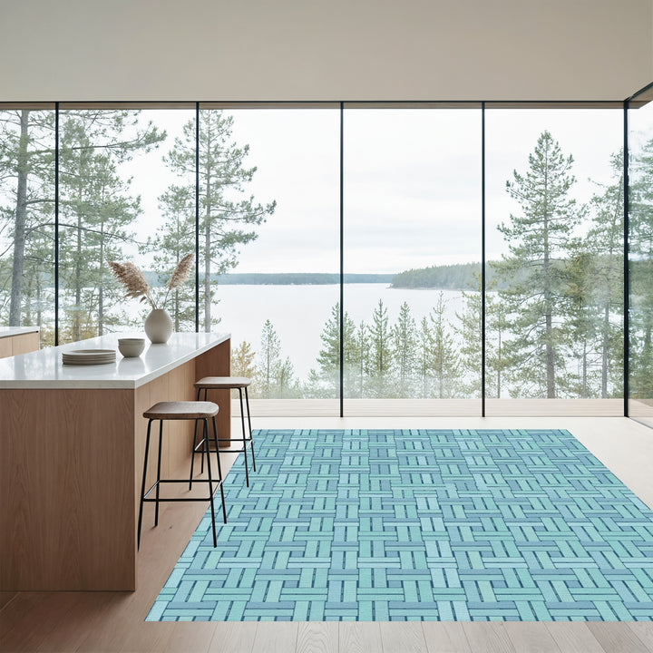 Aqua Blue Woven Texture Rug