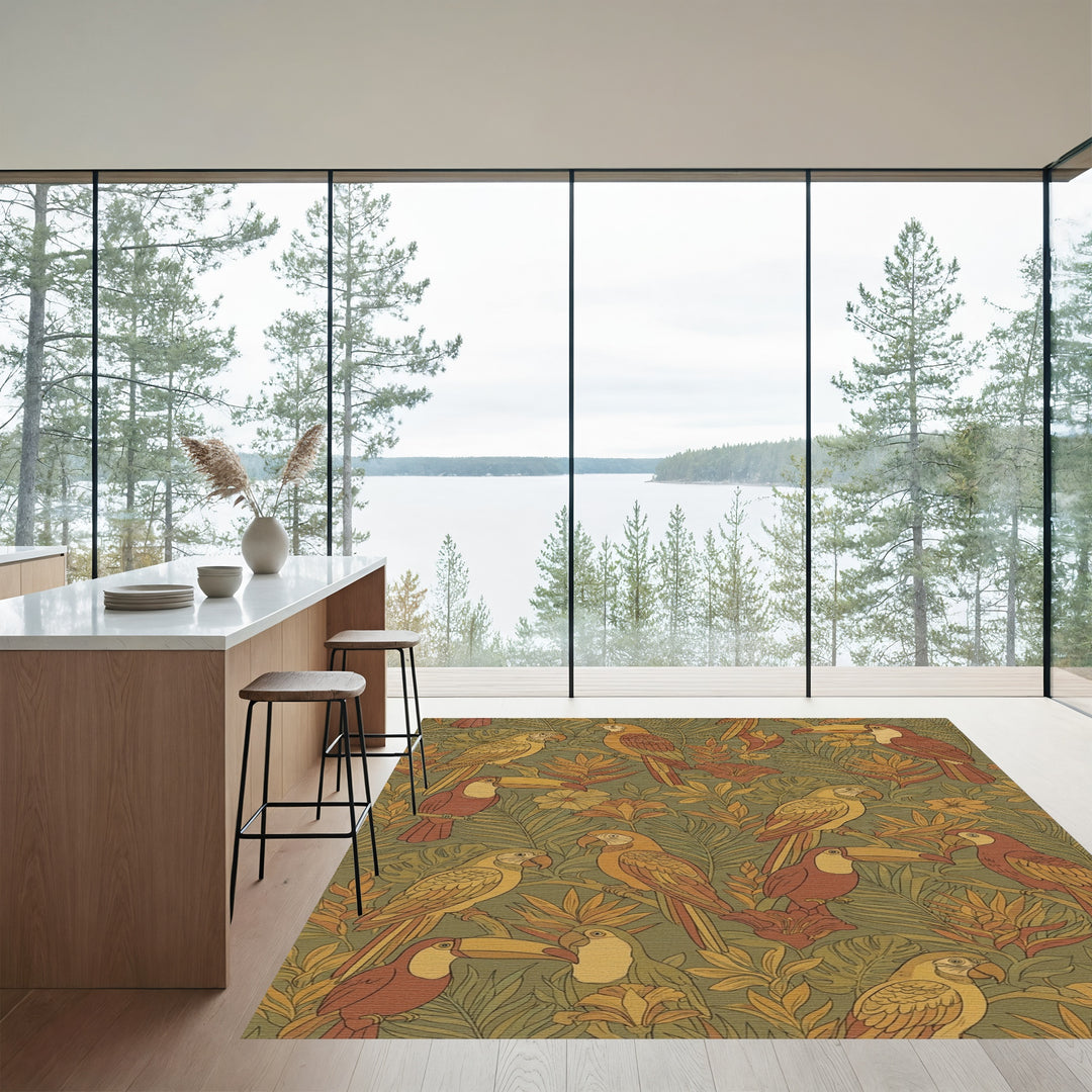 Tropical Avian Parrot Toucan Foliage Rug
