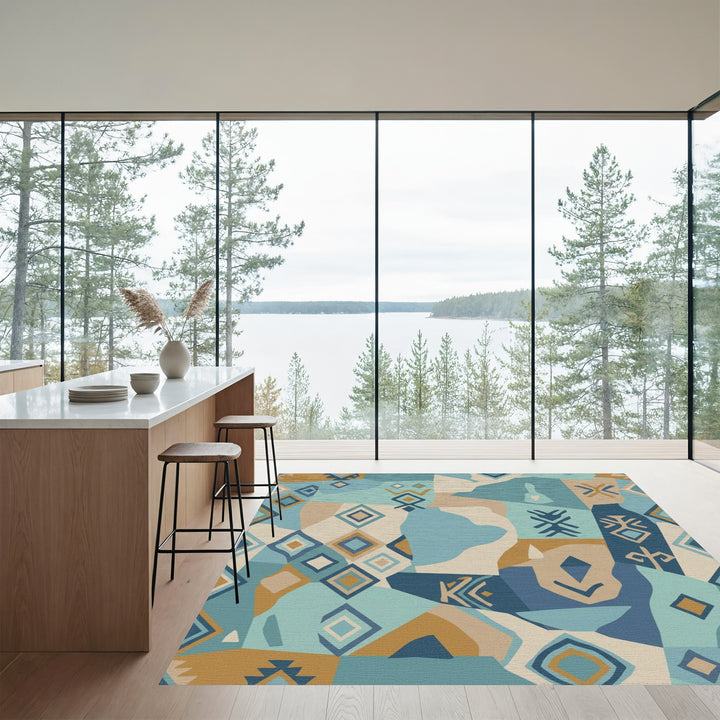 Coastal Geometric Diamond Mosaic Rug