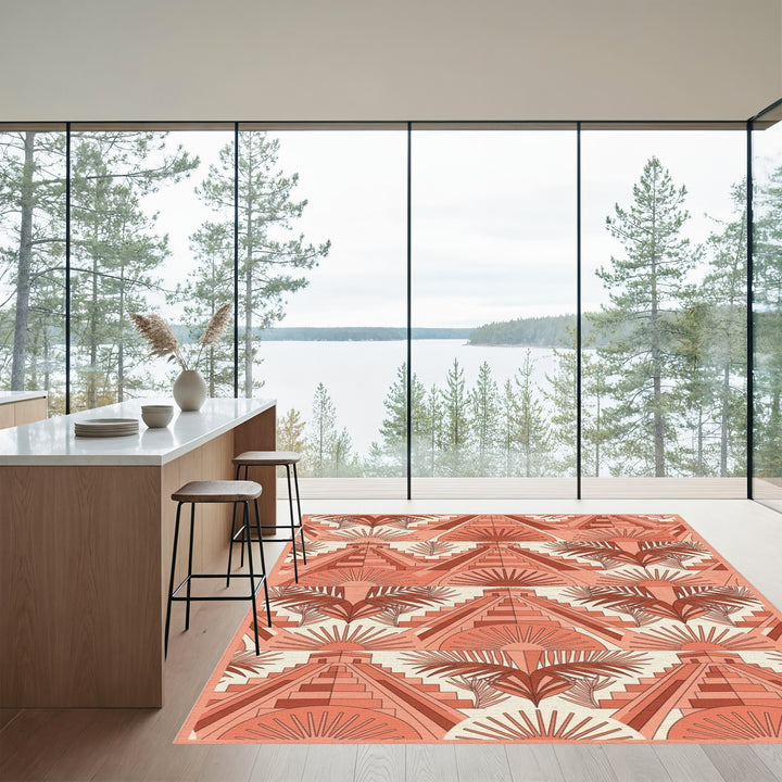 Salmon Aztec Pyramid Sun Rays Rug