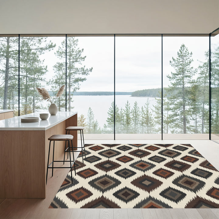 Earthy Diamond Ikat Applique Rug