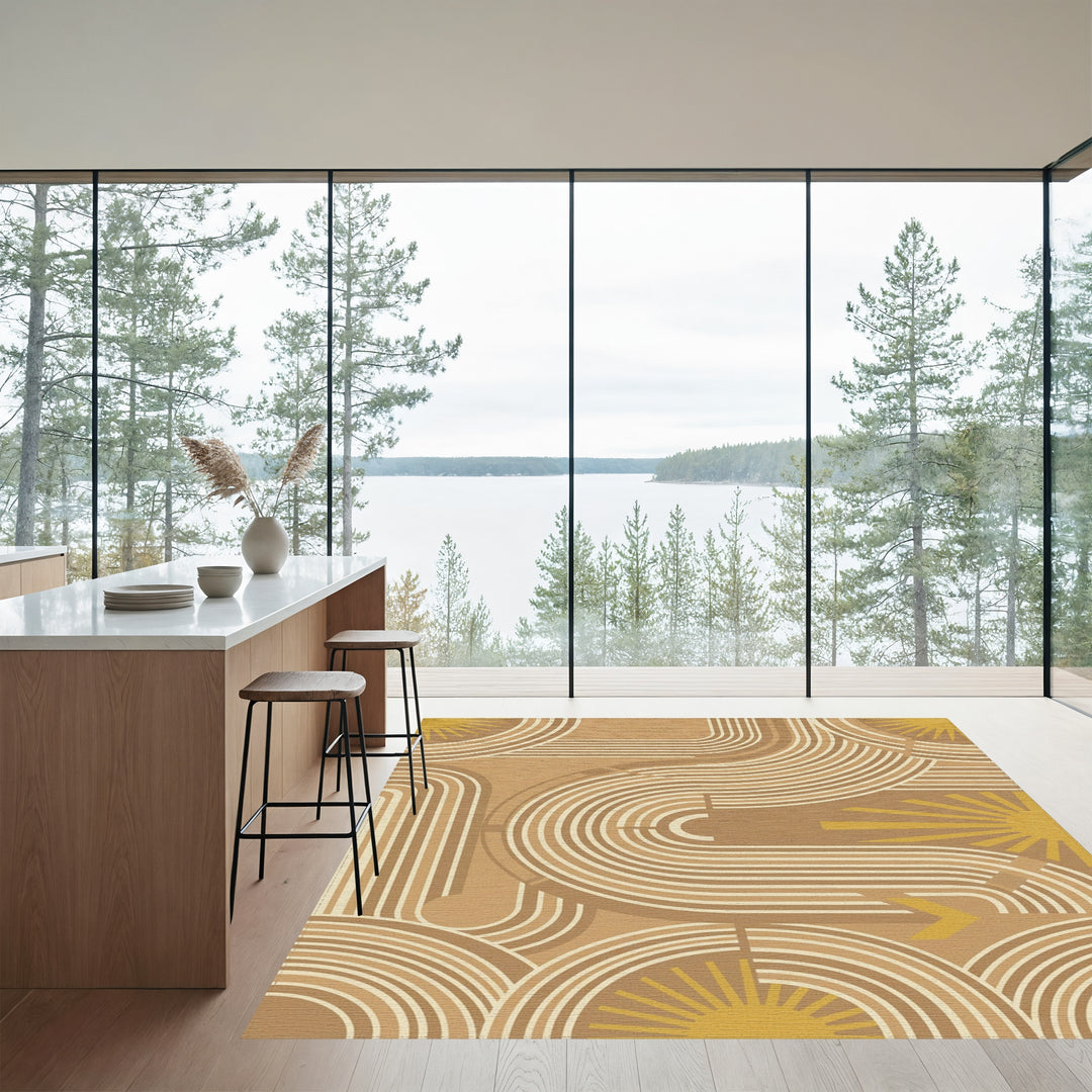 Earthy Sunburst Geometric Arc Rug