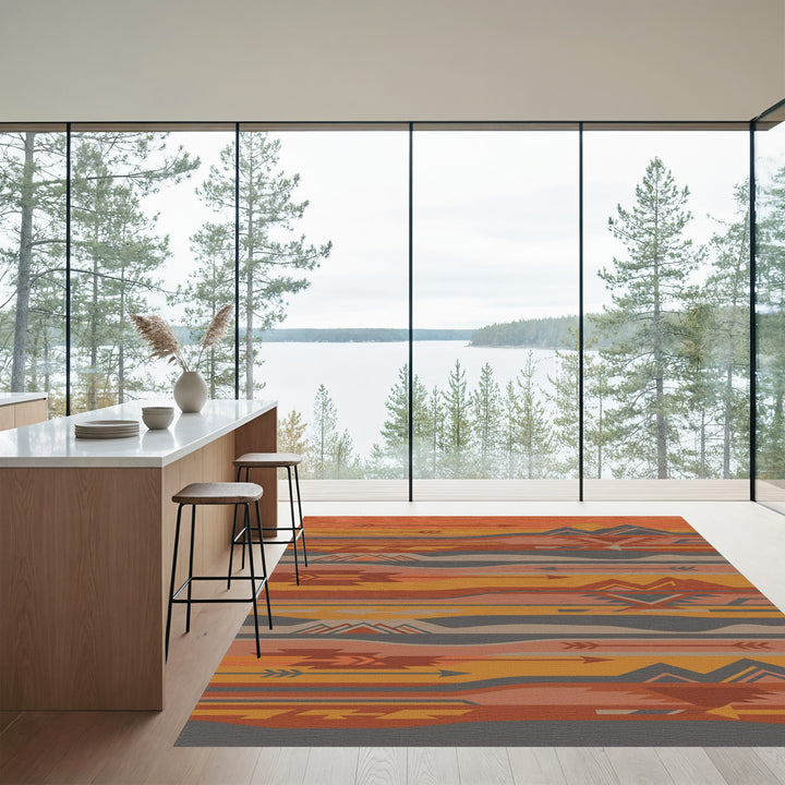 Earthy Sunset Mountain Arrow Geometric Rug