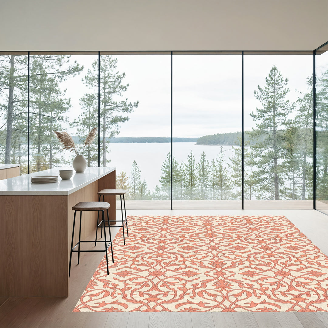 Coral Flourish Lattice Scroll Rug