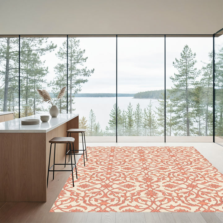 Coral Flourish Lattice Scroll Rug