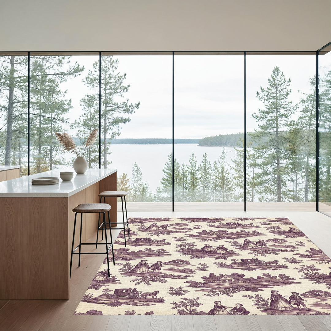 Vintage Countryside Carriage Scene Rug