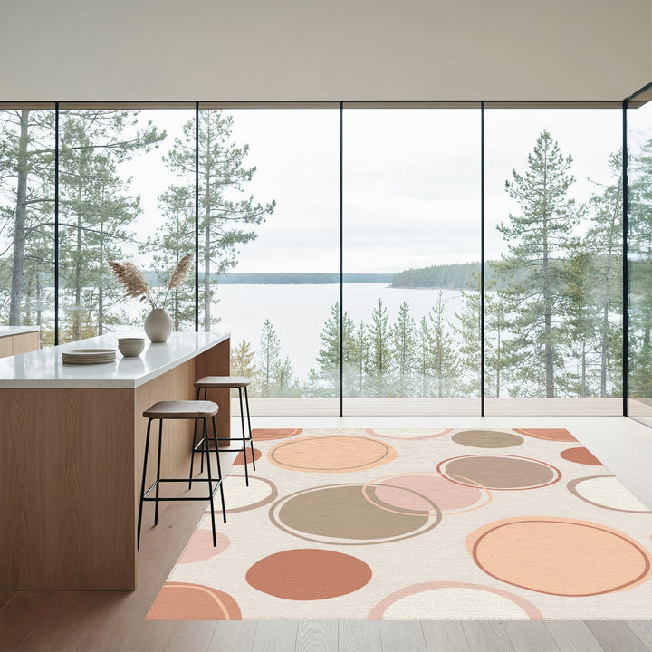 Soft Peach Abstract Circles Rug
