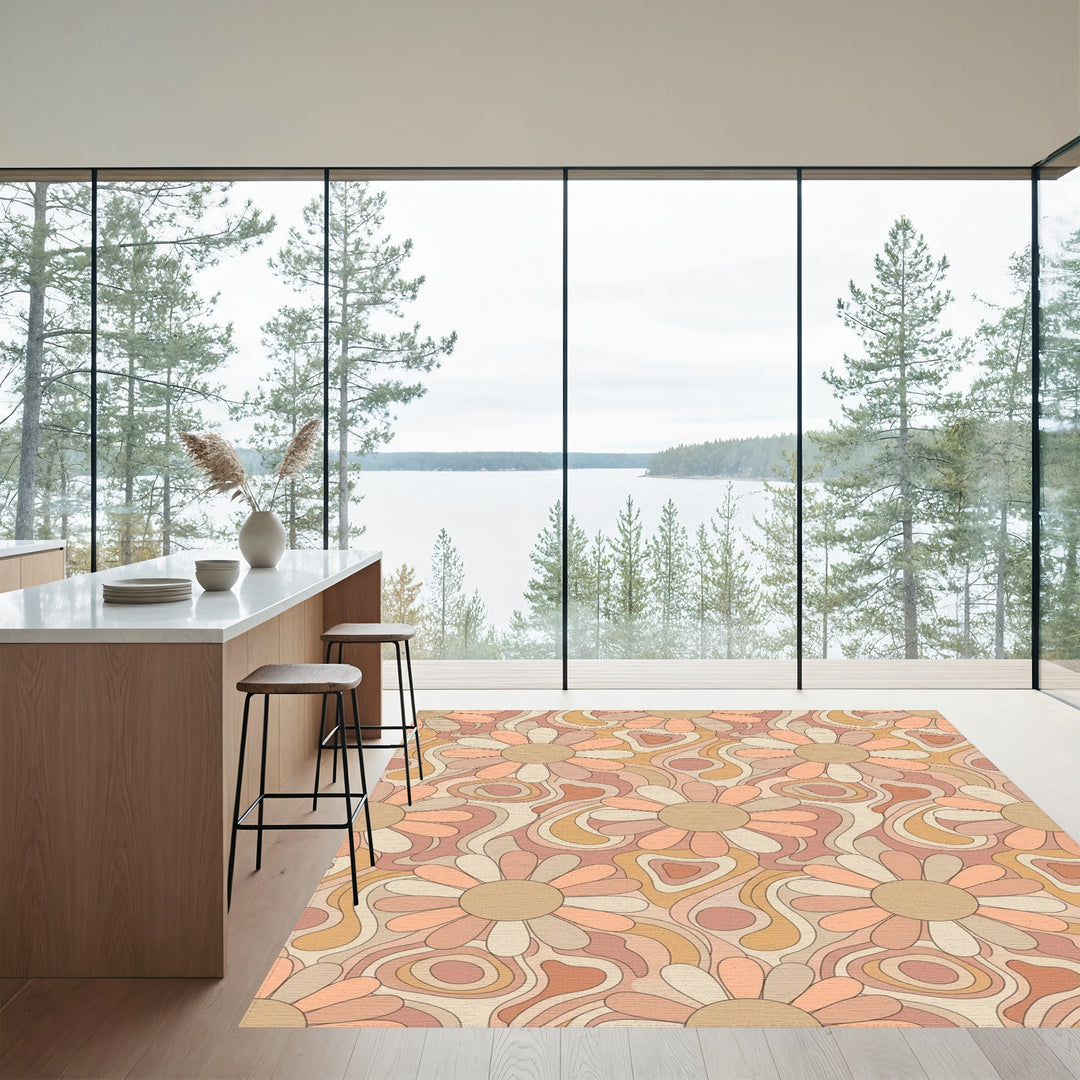 Retro Groovy Floral Swirls Rug