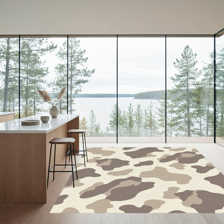 Neutral Earthy Tone Camouflage Swirl Rug