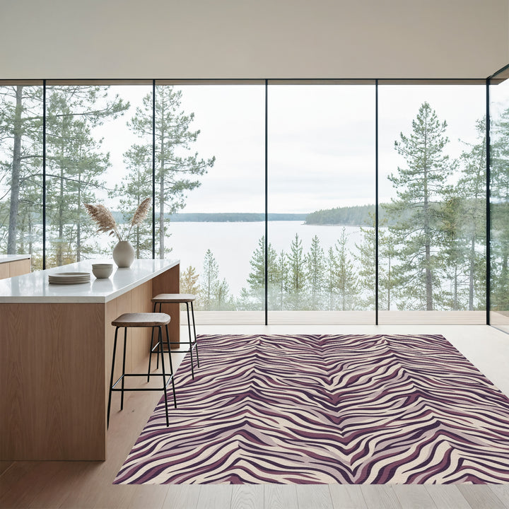 Plum Zebra Print Abstract Stripes Rug