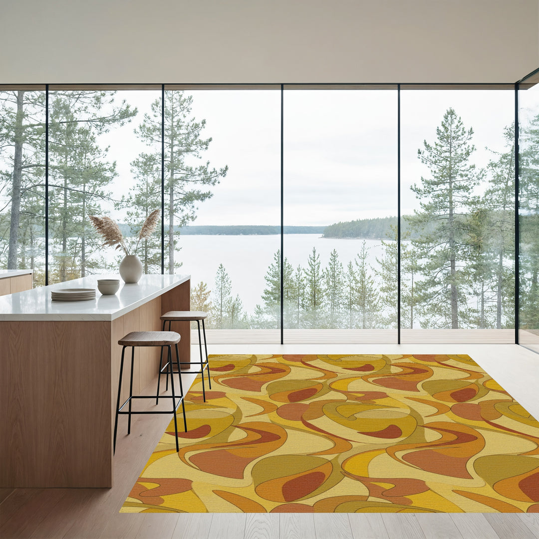 Retro Orange Swirls Abstract Rug