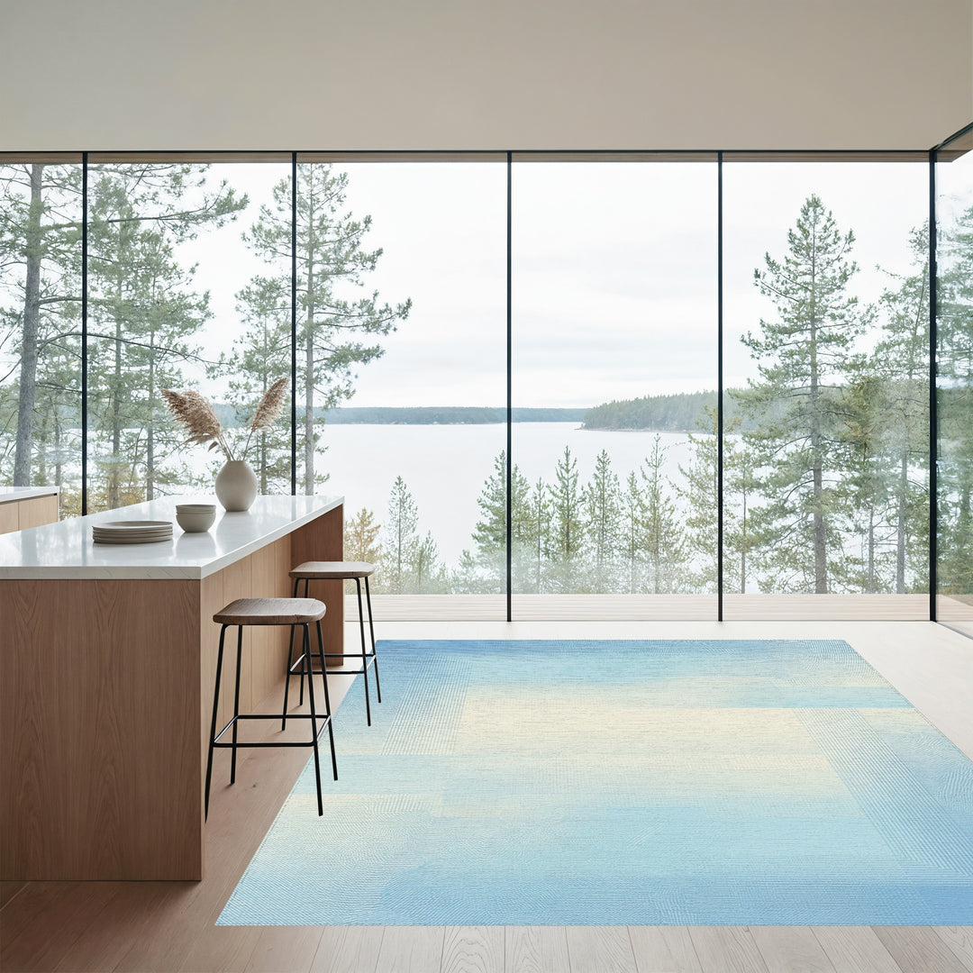 Soft Sky Blue Geometric Overlay Rug