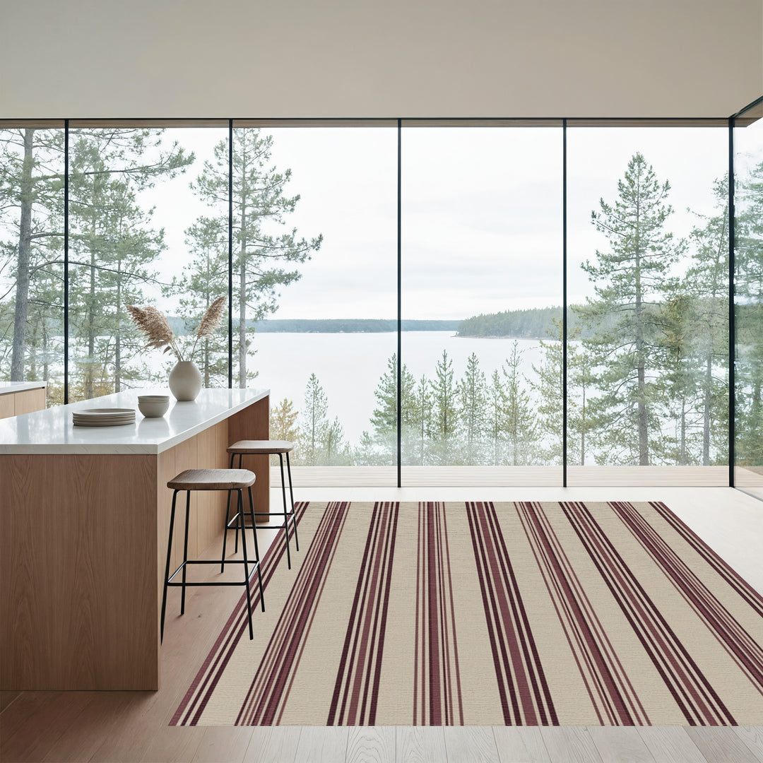 Burgundy Stripe Textured Background Rug