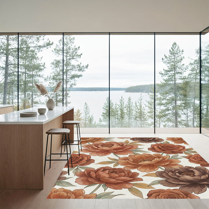 Terracotta Floral Botanical Blooms Rug