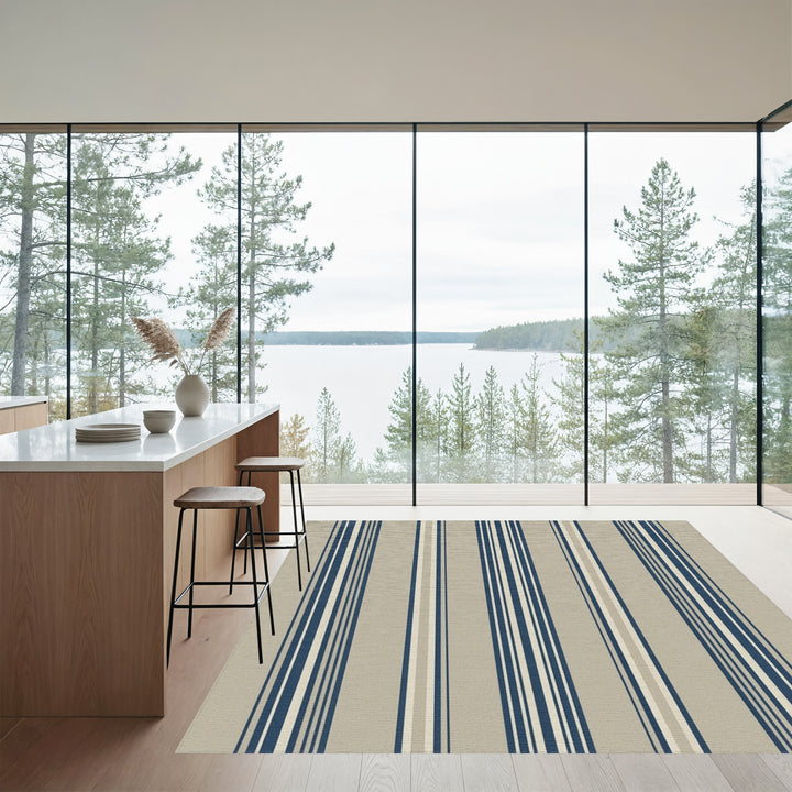 Coastal Blue Cream Stripe Rug