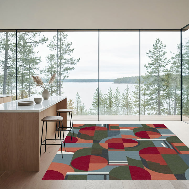 Mid-Century Geometric Circles and Rectangles Rug