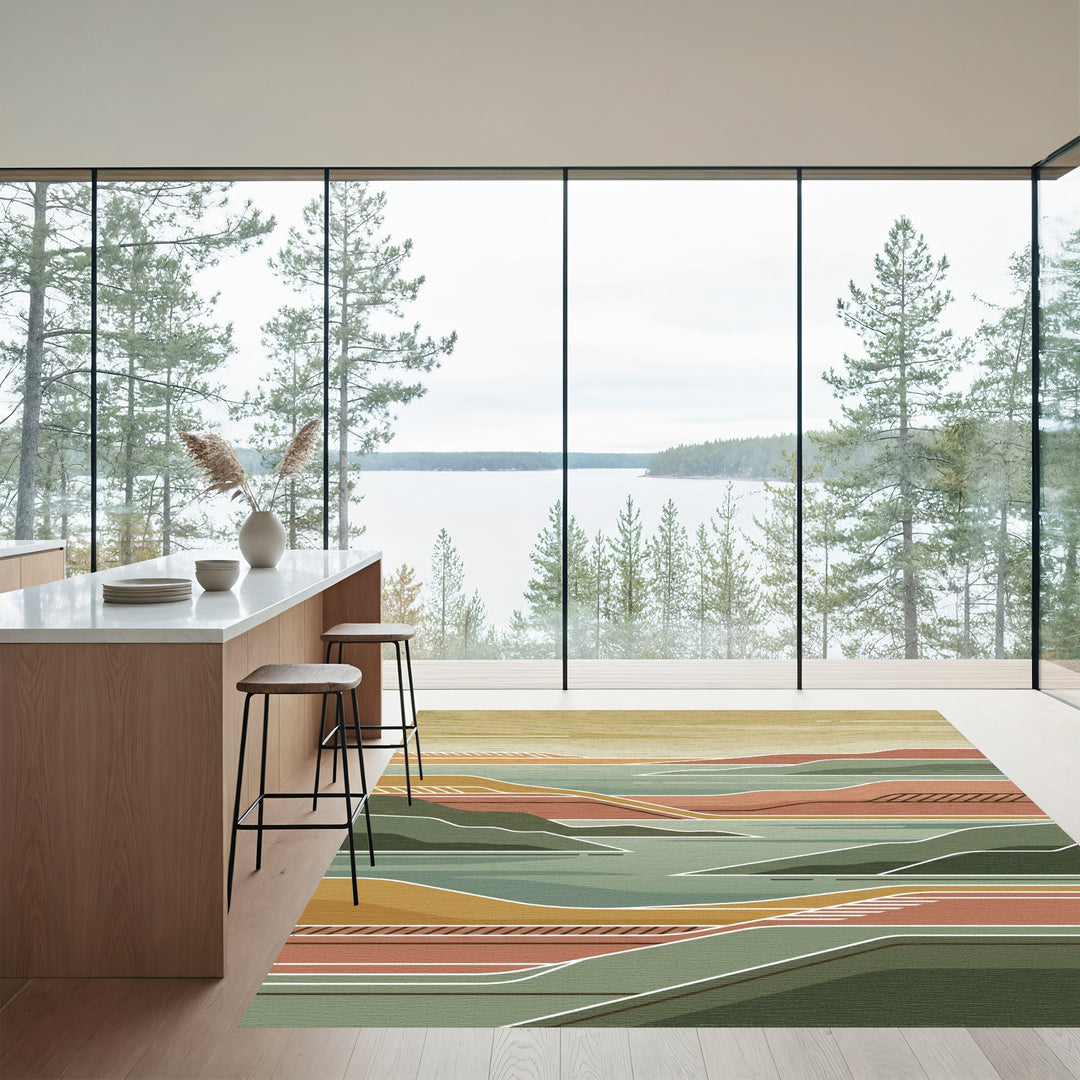 Earthy Tones Abstract Landscape Layers Rug