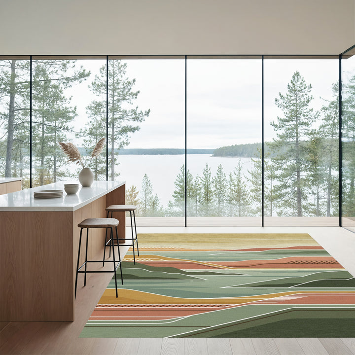 Earthy Tones Abstract Landscape Layers Rug