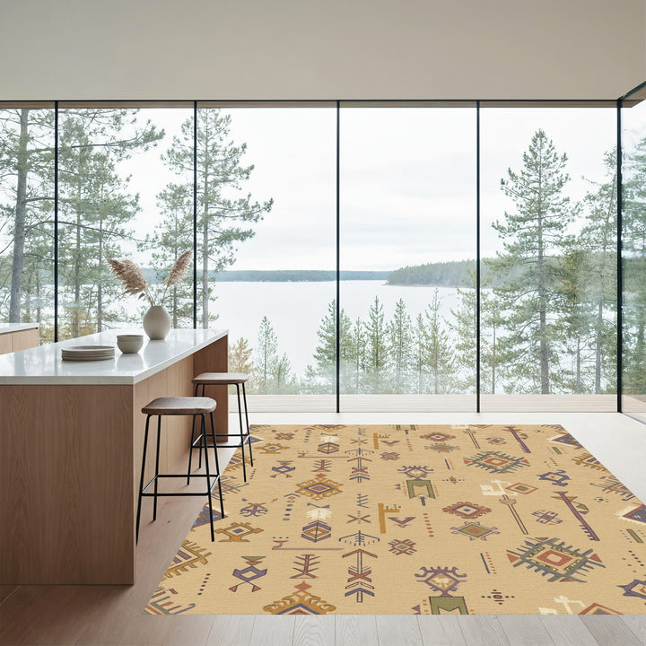 Earthy Geometric Tribal Symbol Rug