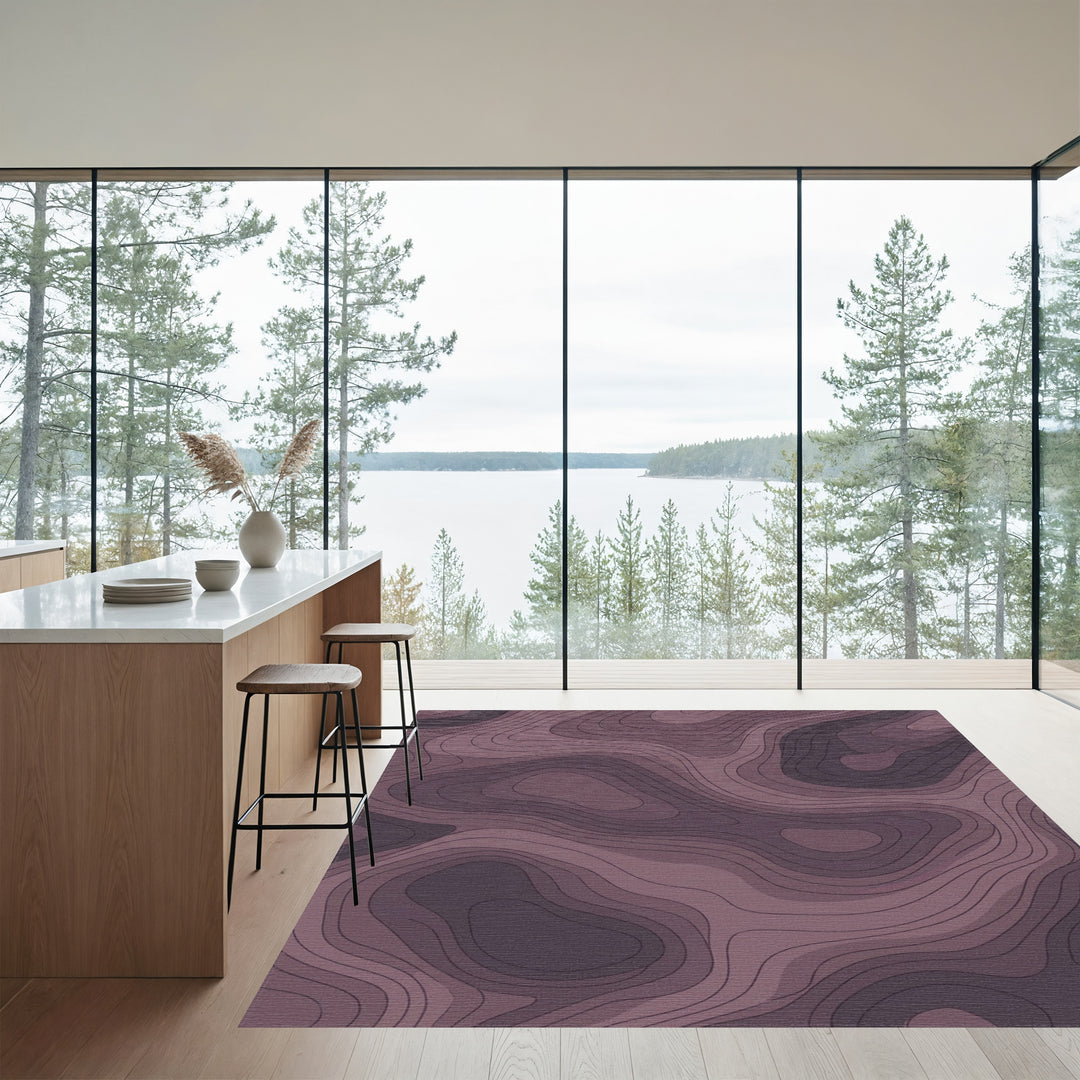 Dark Mauve Contour Topographic Rug
