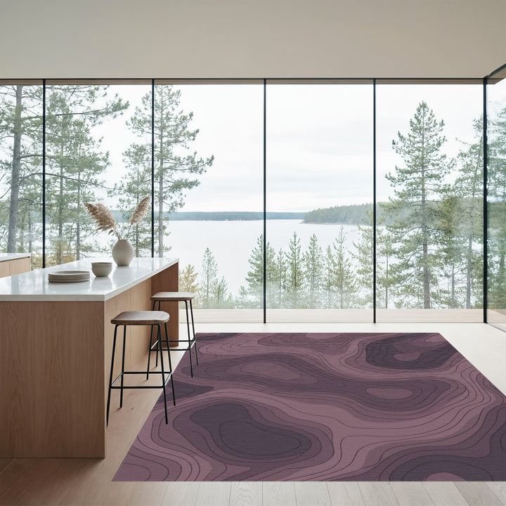 Dark Mauve Contour Topographic Rug