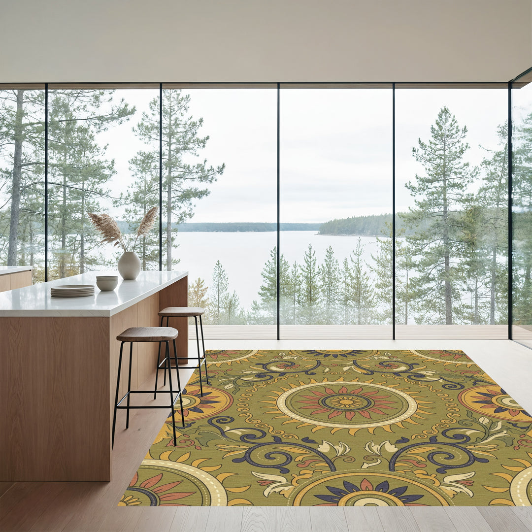 Ochre Sunburst Floral Medallion Rug