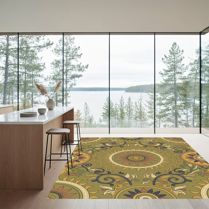 Ochre Sunburst Floral Medallion Rug